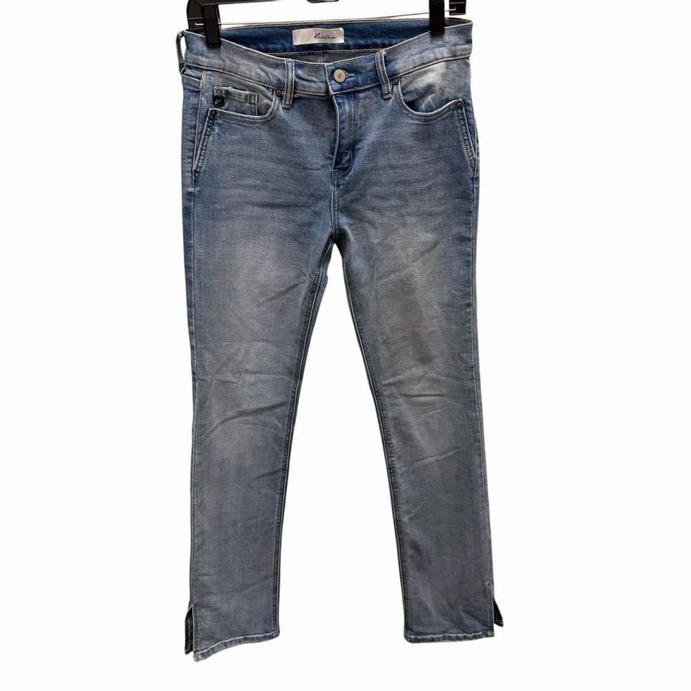 KanCan Jeans Women's Estilo Distressed Skinny Leg Split Hem Blue Denim 27 7